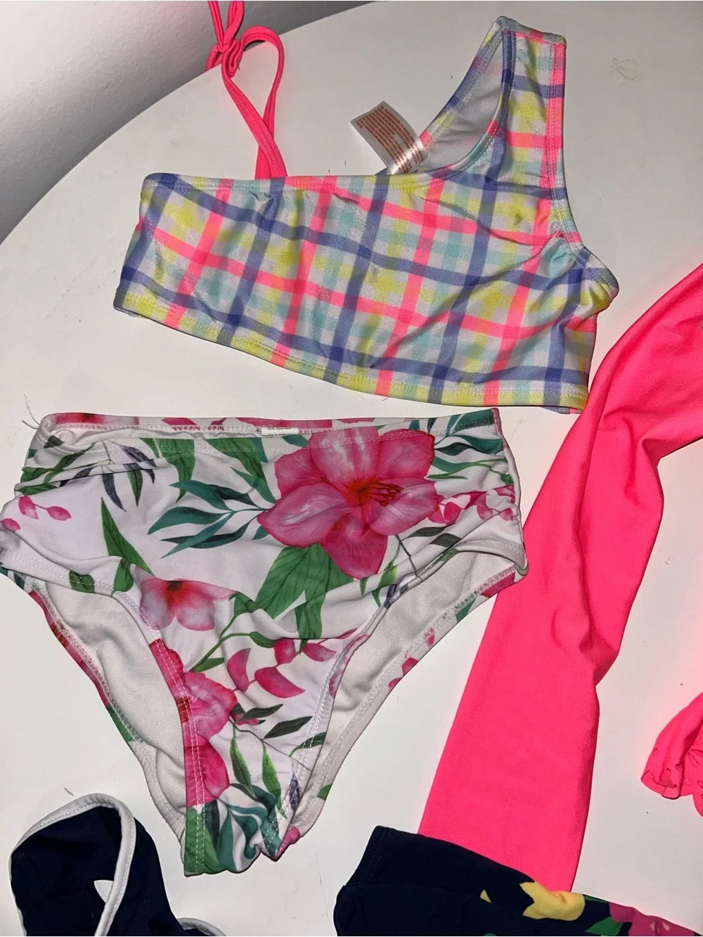 Girls' Bright Pink Long Sleeve Swim Top and Mixed Prints Swim Set